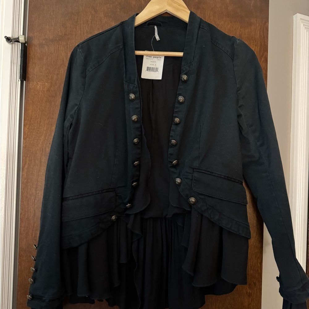Free People Black Ruffled Blazer